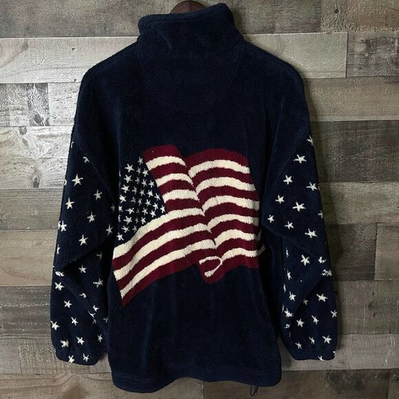 VTG Bear Ridge USA Flag Sweater Jacket Large - Picture 2 of 4